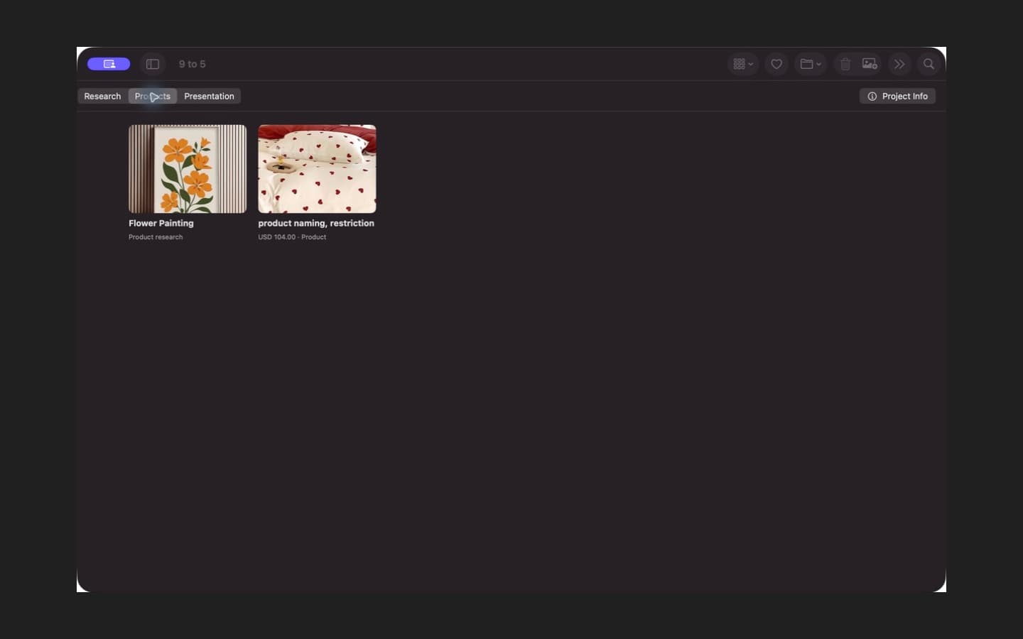RefRo product research view with images and product details stored together.