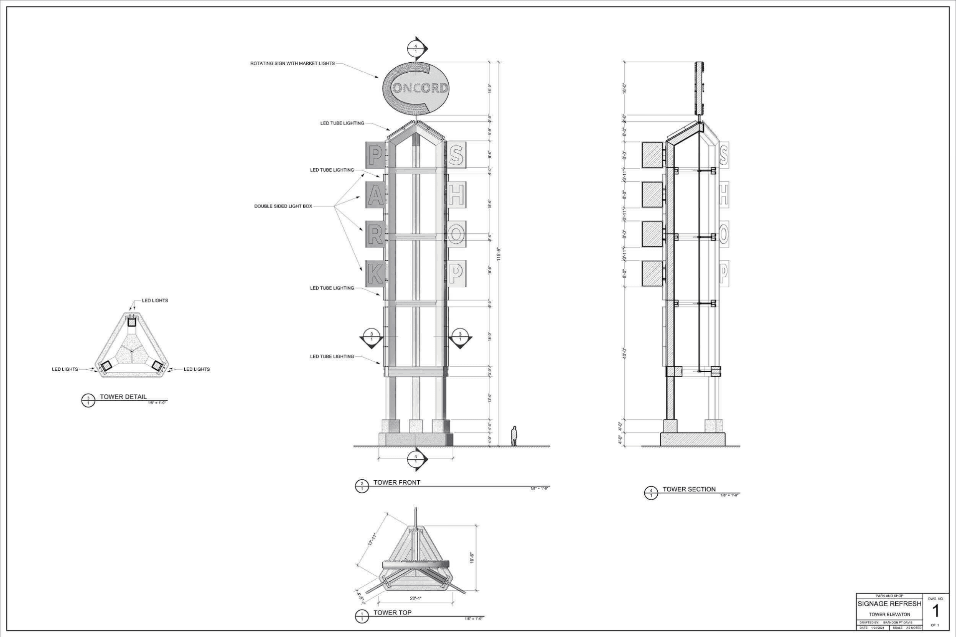 Park & Shop Techncial Drawing scenic design by Brandon PT Davis