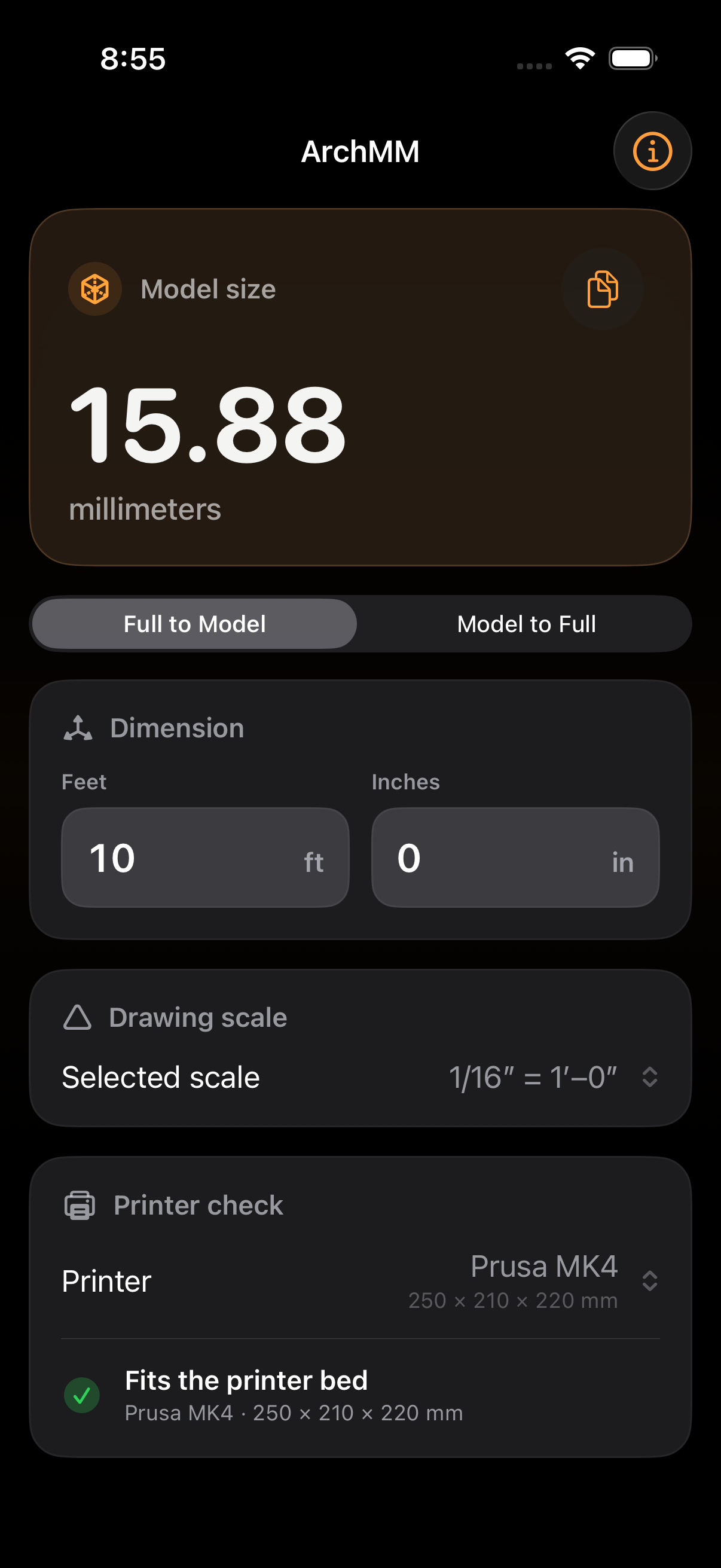 ArchMM converting a drawing dimension into model millimeters