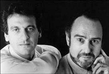 Black-and-white portrait of Alain Boublil and Claude-Michel Schonberg.
