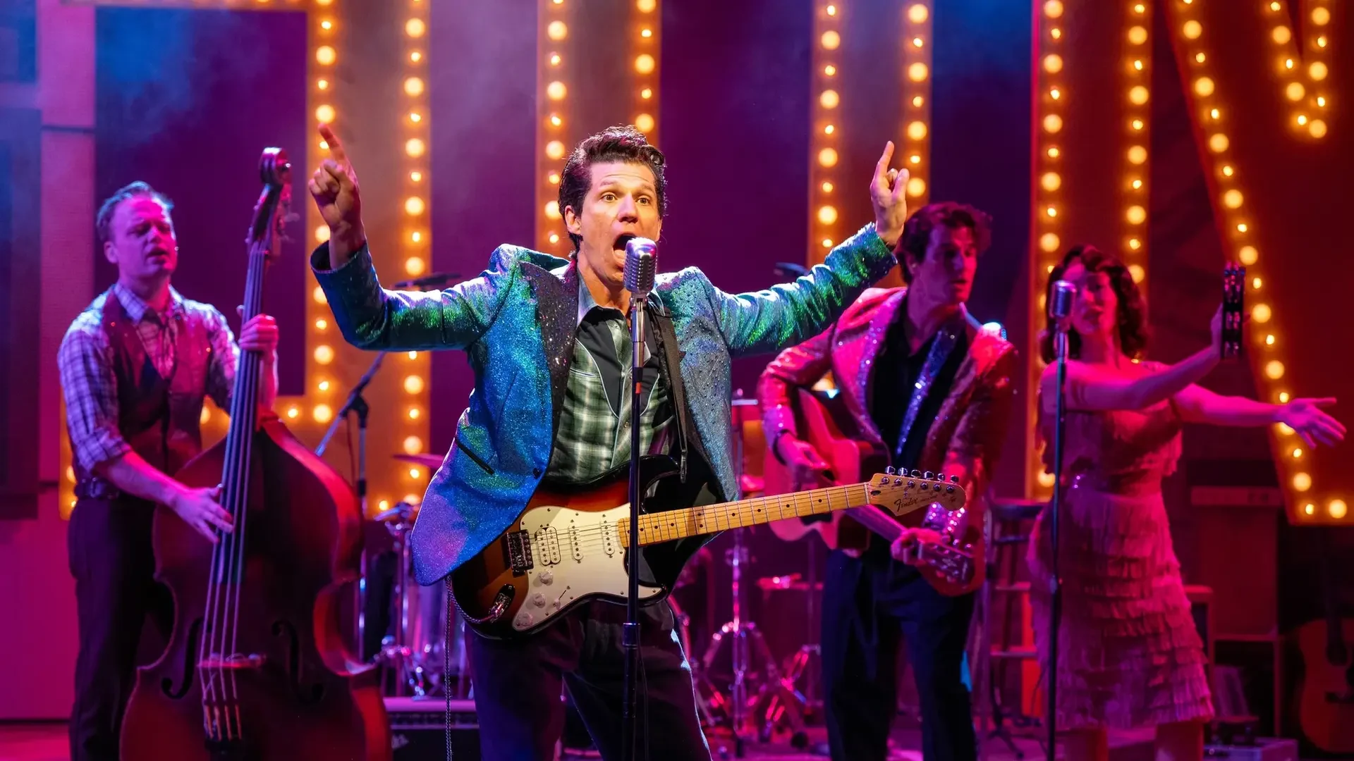 Production photograph for Million Dollar Quartet at South Coast Repertory Theatre; scenic design by Brandon PT Davis.