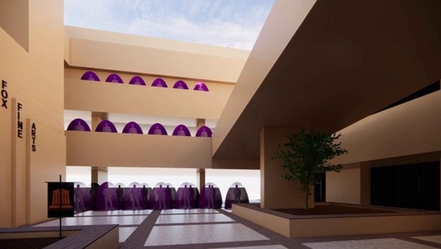 Upper gallery scenic rendering for Lysistrata at UTEP
