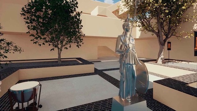 Statue courtyard scenic rendering for Lysistrata at UTEP