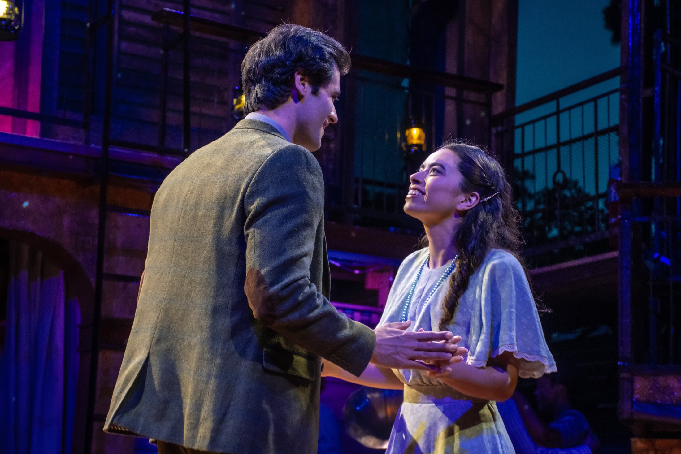 Romeo and Juliet meet within the weathered Great Depression-era scenic environment.