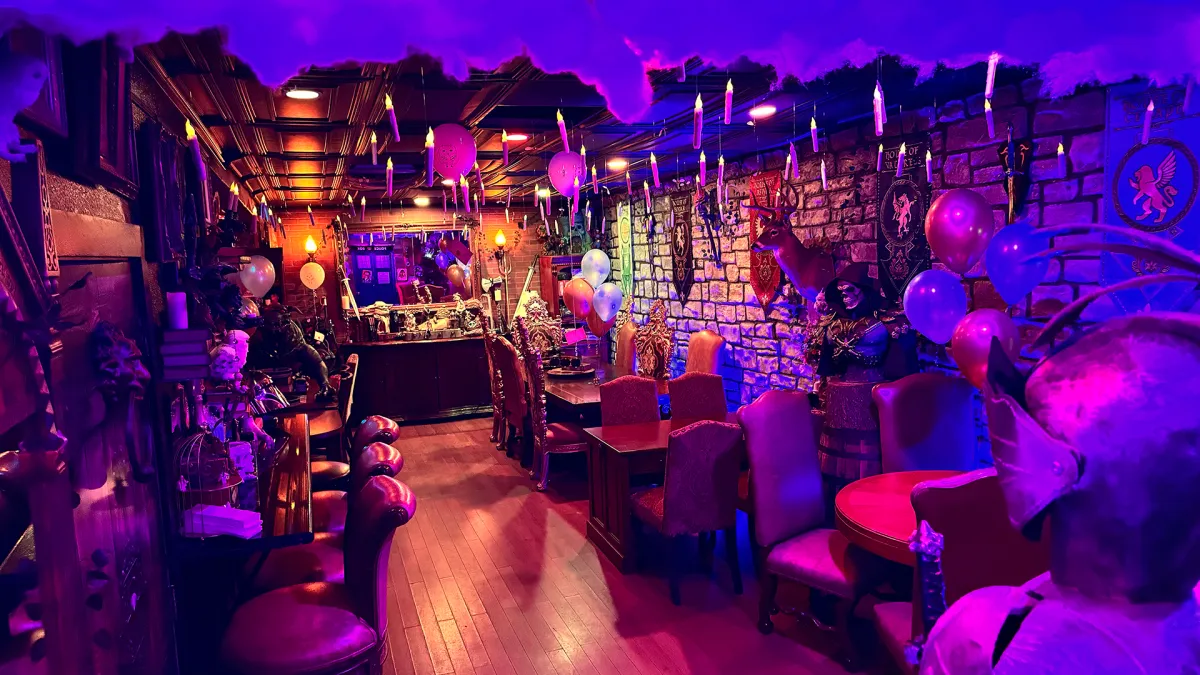 Entrance area for Elixir Wizard Academy with fantasy-themed visual details.