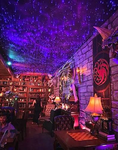 Themed stair sequence at Elixir Wizard Academy with fantasy props and scenic details.
