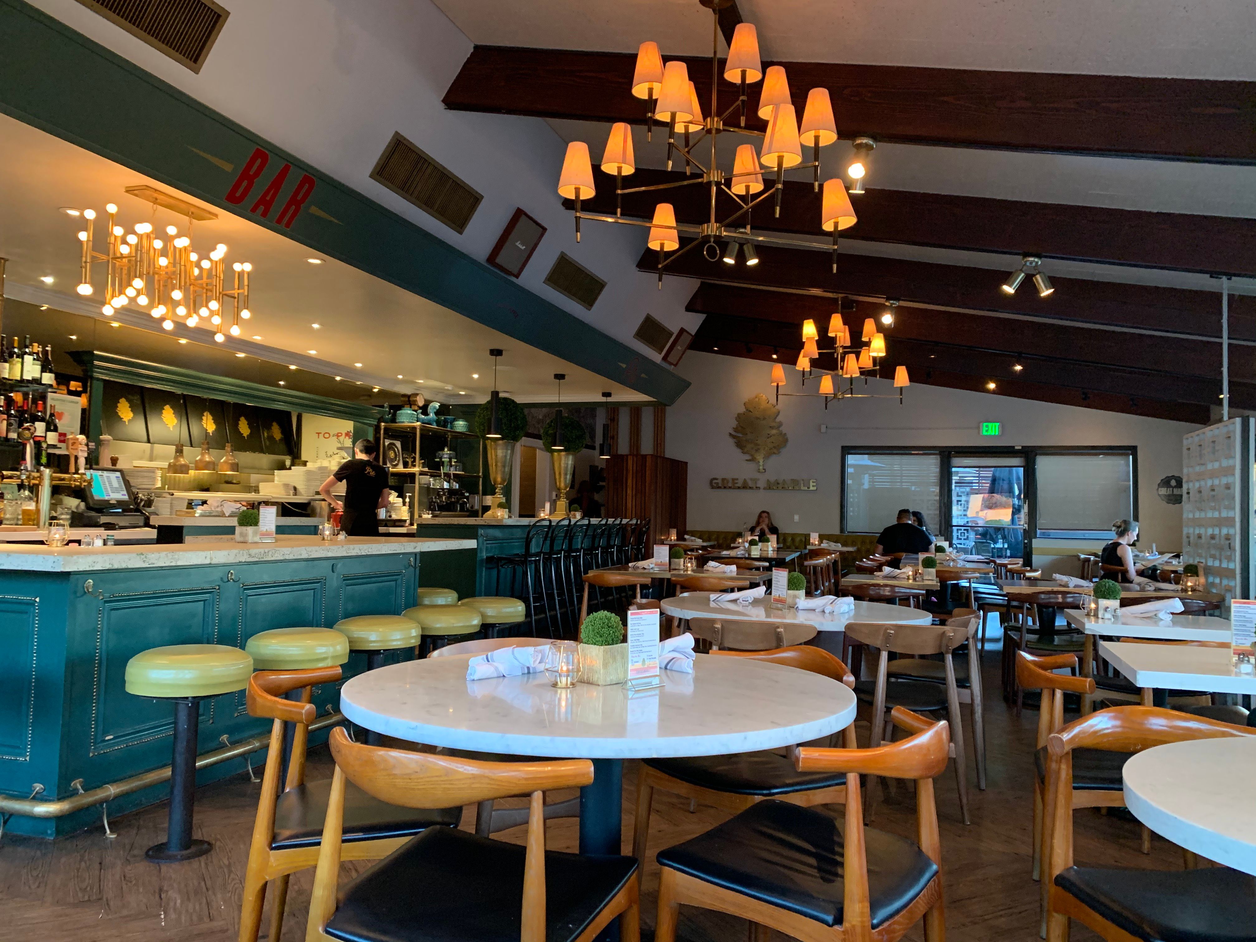 Bar or service area at Great Maple with stylish modern restaurant design.