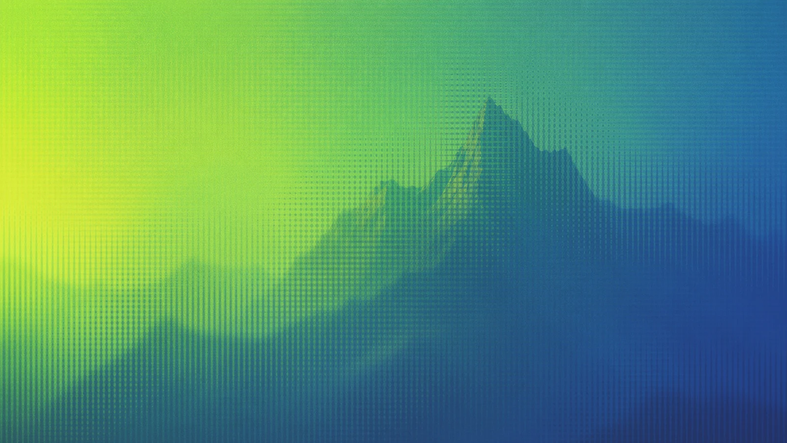 Green and blue abstract mountain announcement graphic for Almost Heaven.